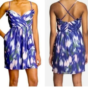 Shoshanna Size 6 Blue Watercolor Print Silk Cocktail Dress from Revolve